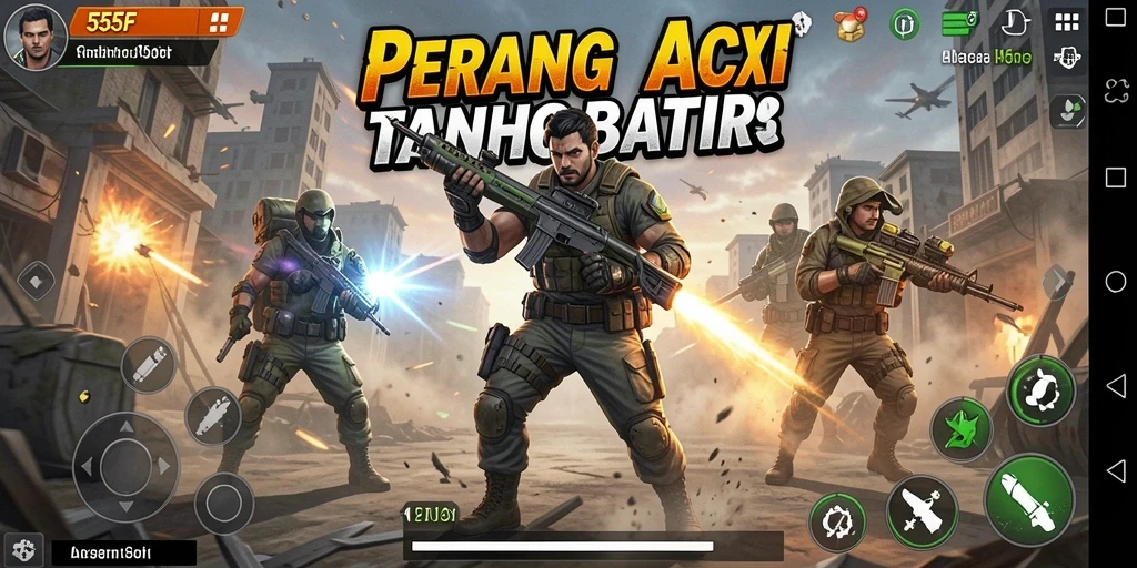 Tampilan gameplay epik dari 555F dengan aksi menegangkan.
