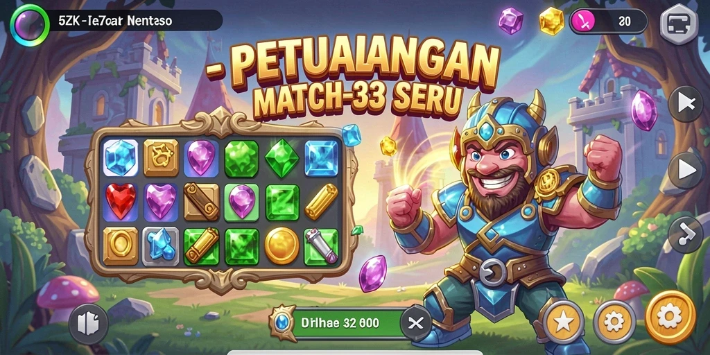 Screenshot gameplay 5ZK menampilkan level penuh warna-warni Match-3.