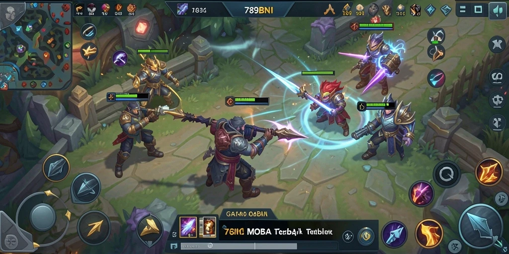 Tampilan gameplay seru dalam pertarungan MOBA di 789BNI.