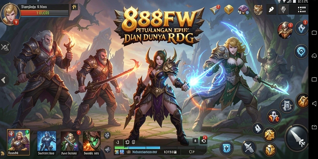Tampilan gameplay seru dari 888FW yang menampilkan pertarungan karakter RPG.