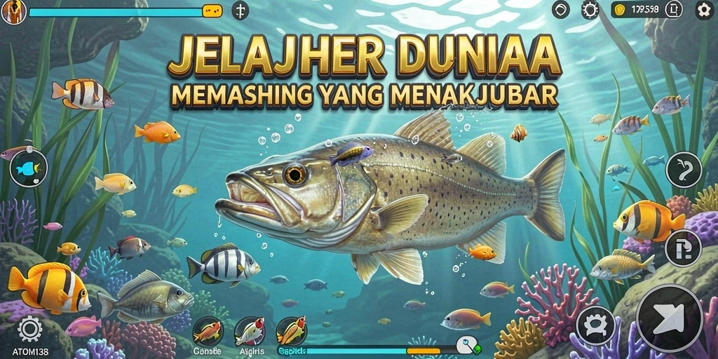 Tampilan gameplay ATOM138 dengan aksi memancing yang mendebarkan.