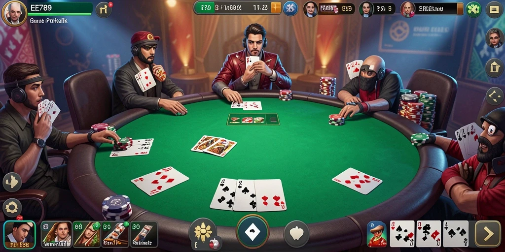Tampilan permainan poker yang mendebarkan dan penuh strategi di EE789.