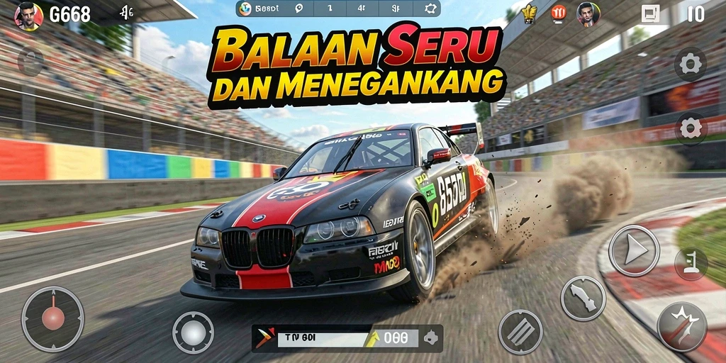 Tampilan gameplay G668 yang menegangkan saat balapan di lintasan.