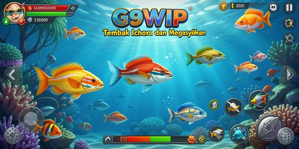Tampilan utama G9VIP menunjukkan keseruan dalam bermain Tembak Ikan.