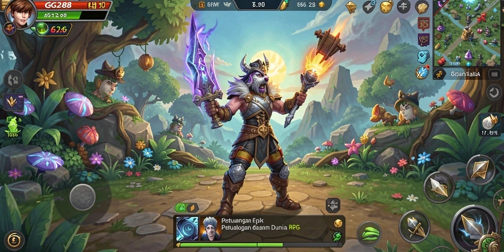 Screenshot utama GG288 menampilkan pertarungan epik dalam dunia RPG.
