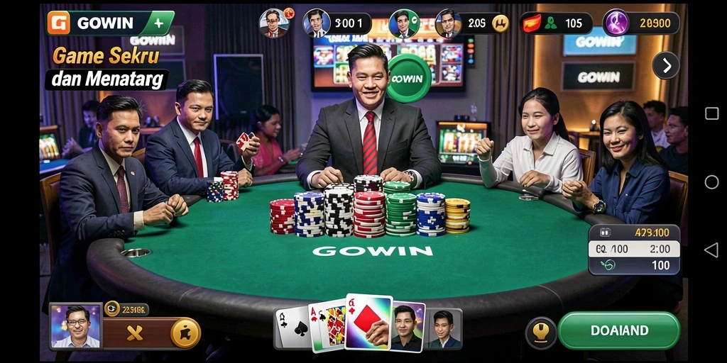 Tampilan seru dari gameplay Poker GOWIN yang mendebarkan.