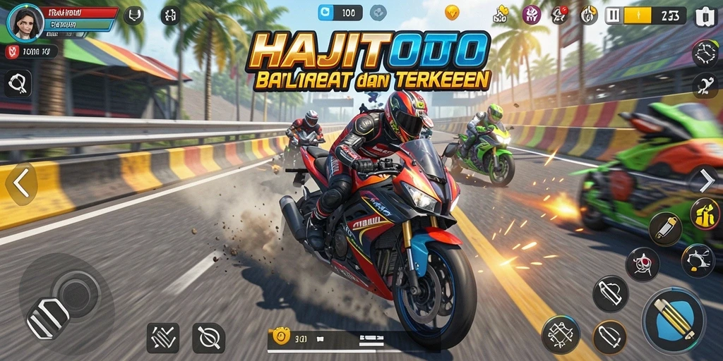Screenshot HAJITOTO menampilkan balapan motor yang seru dan mendebarkan.