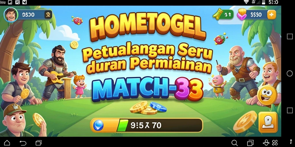 Screenshot gameplay HOMETOGEL yang menampilkan permata yang sedang dicocokkan.
