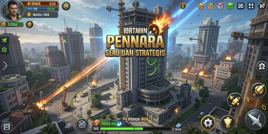 Gameplay seru dalam ID66 dengan menara yang beragam.