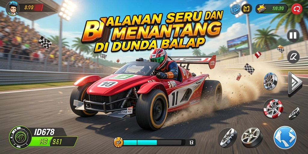 Screenshot gameplay ID678 menampilkan aksi balapan yang mendebarkan.