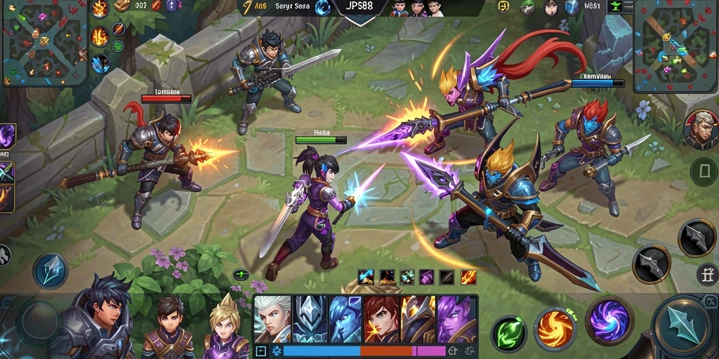 Tangkapan layar menunjukkan aksi intens permainan MOBA JPS88.