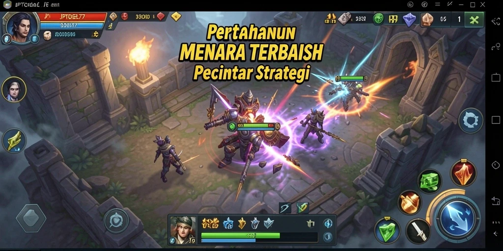 Tangkapan layar <strong>JPTOGEL77</strong> menampilkan aksi gameplay menara pertahanan yang seru.