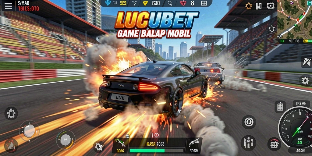 Tampilan gameplay LUCUBET yang mendebarkan di lintasan balap.