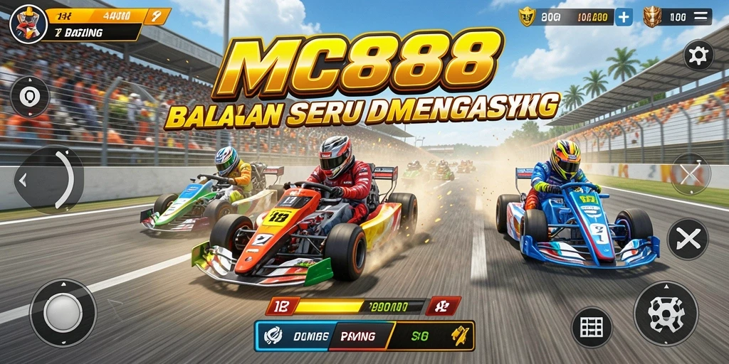 Screenshot gameplay MC888 menampilkan balapan yang seru dan mendebarkan.