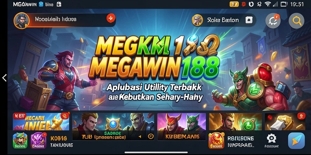 Tampilan antarmuka utama MEGAWIN188 dengan fitur-fitur Utility.