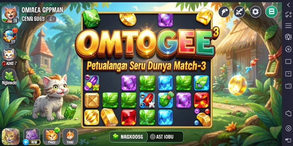 Screenshot OMTOGEL menampilkan gameplay seru dan penuh warna dari permainan Match-3.
