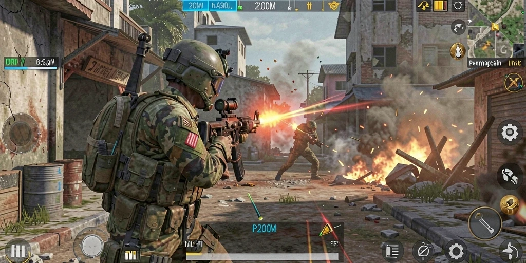 Tampilan seru dari gameplay P200M dalam aksi FPS.