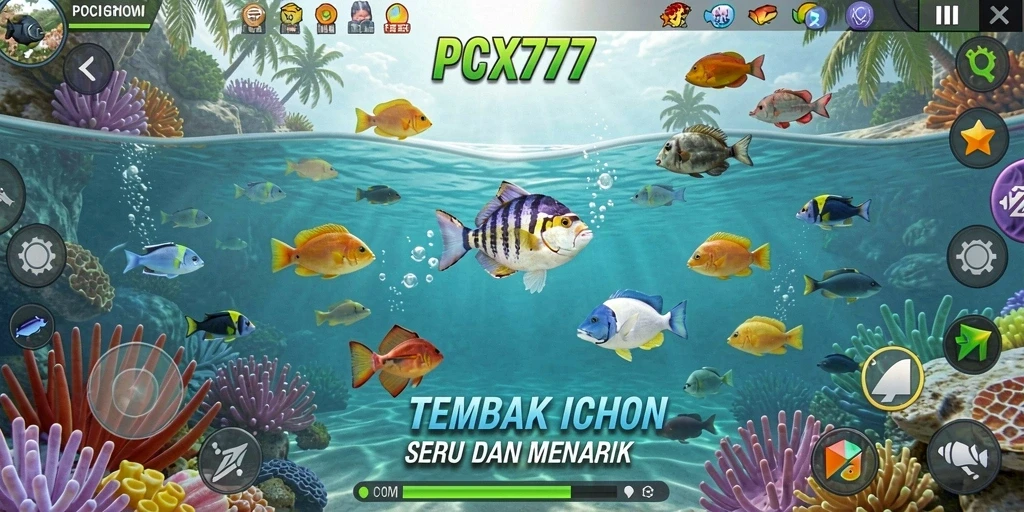 Tampilan gameplay menarik dari PCX777 saat pemain menembak ikan.