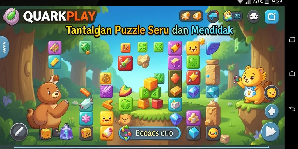 Screenshot gameplay QUARKPLAY menampilkan tantangan puzzle yang menarik.