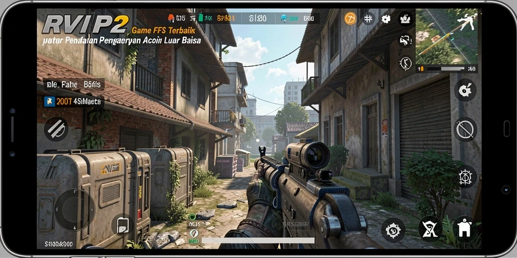 Tangkapan layar gameplay RVIP2 menampilkan aksi tembak-menembak yang intens.