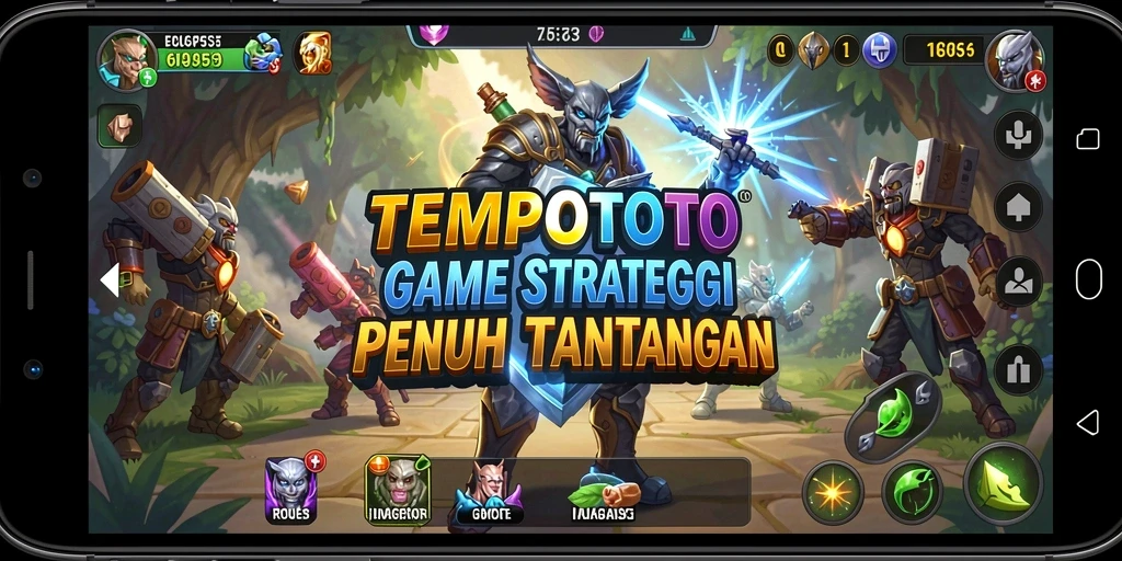 Tangkapan layar gameplay TEMPOTOTO menampilkan strategi mendalam dan karakter beragam.